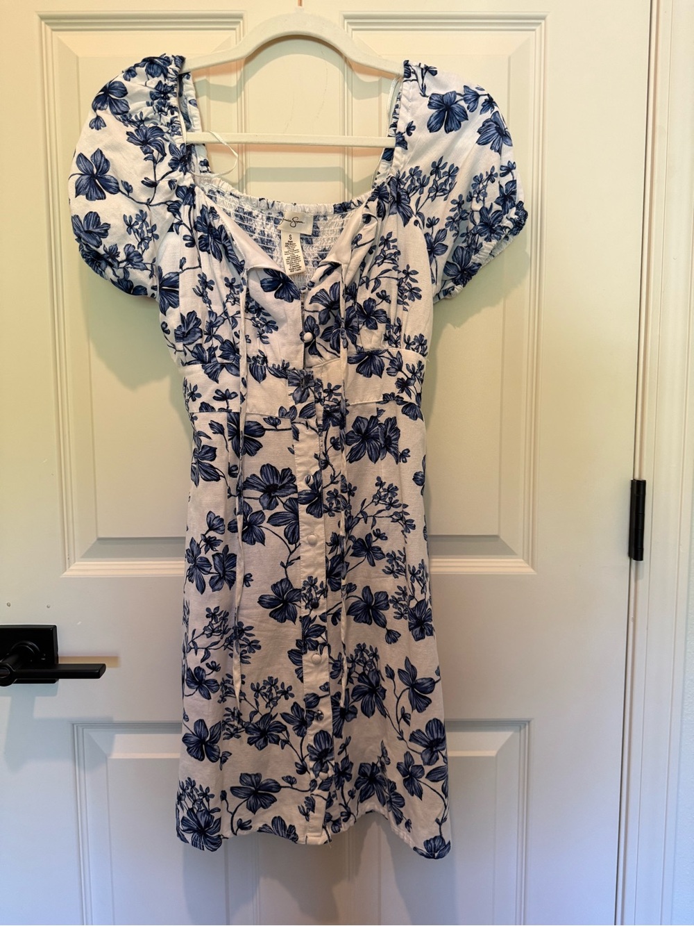 Jessica Simpson White Dress with Blue Floral Print